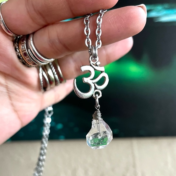 Herkimer diamond om sign charm stainless steel chain boho yoga zen crystals - Picture 2 of 10